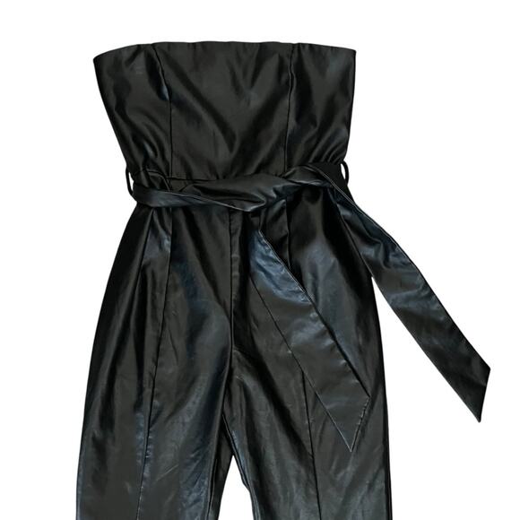 Majorelle Revolve Women’s Chloe Black Vegan Faux Leather Flared Leg Jumpsuit XL - Picture 4 of 12